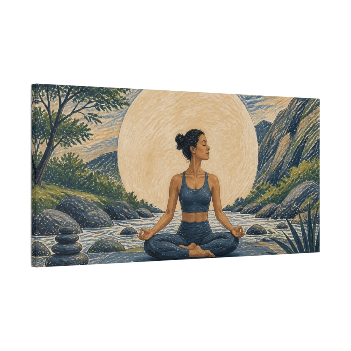 Main Mockup. River Yoga Meditation shown as canvas print