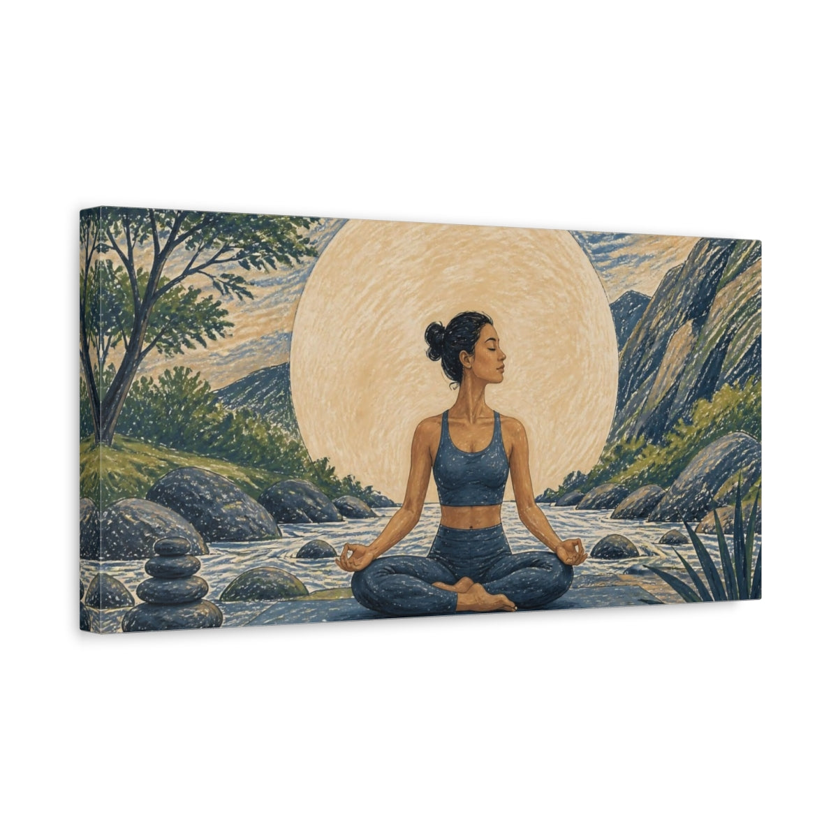 Side Mockup 3. River Yoga Meditation shown as canvas print