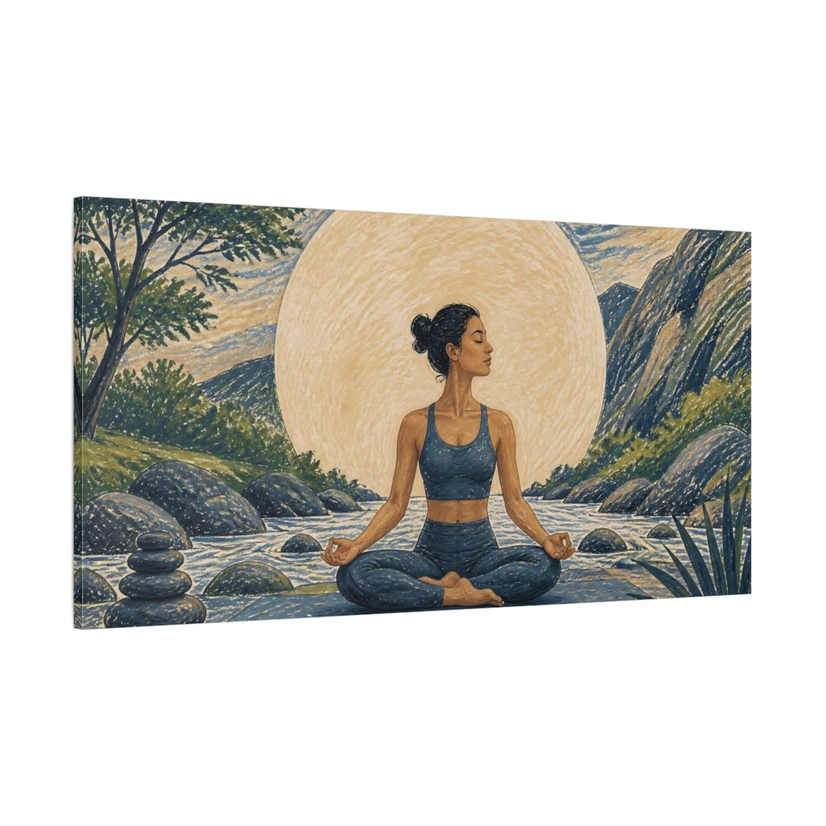 Side Mockup 2. River Yoga Meditation shown as canvas print