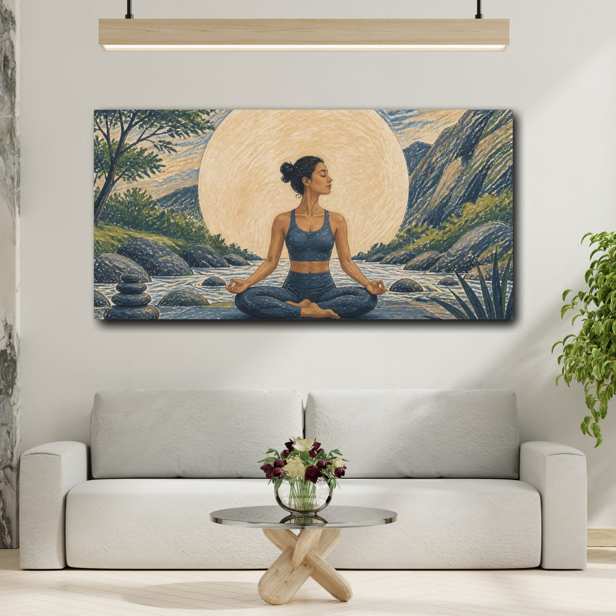 Mockup 2. River Yoga Meditation shown as canvas print