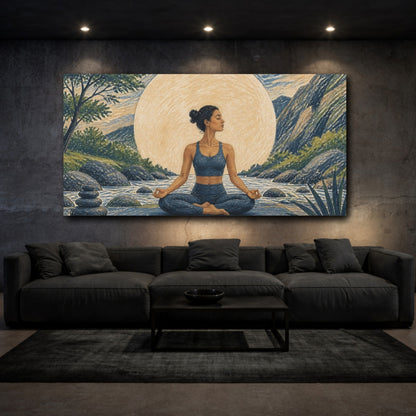 Mockup 3. River Yoga Meditation shown as canvas print