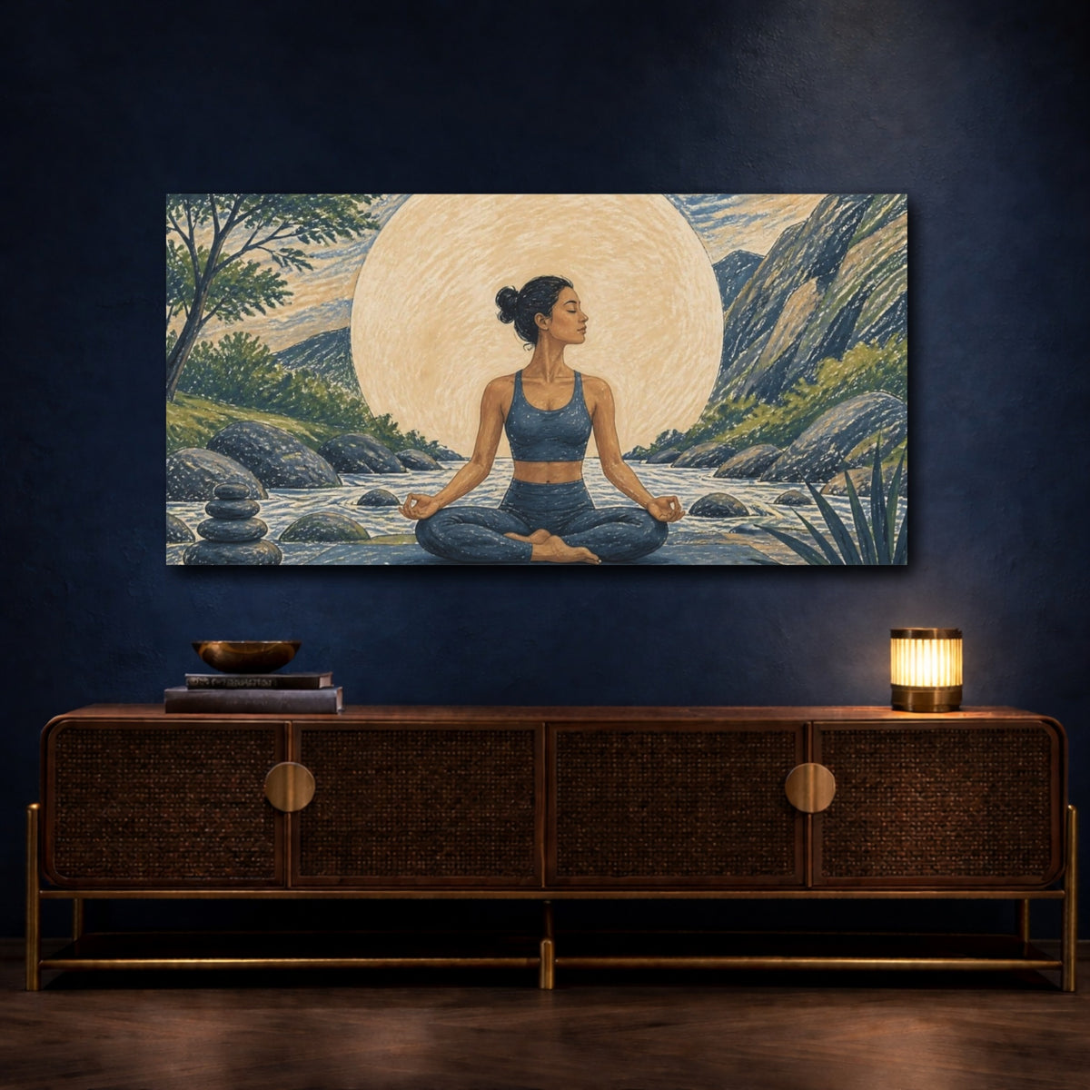 Mockup 4. River Yoga Meditation shown as canvas print