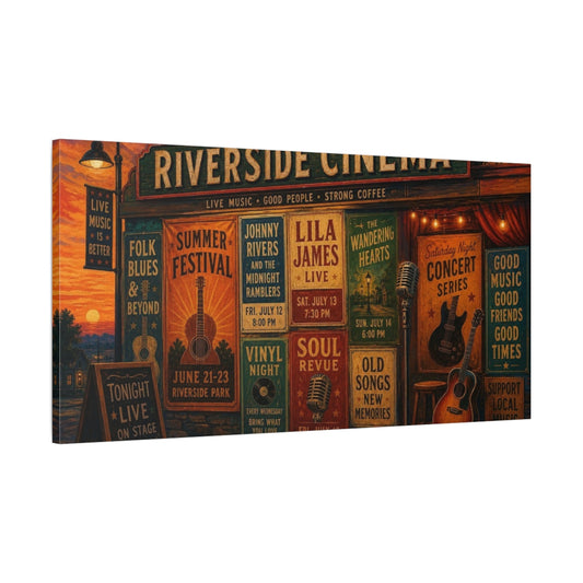 Main Mockup. Riverside Cinema Concerts shown as canvas print