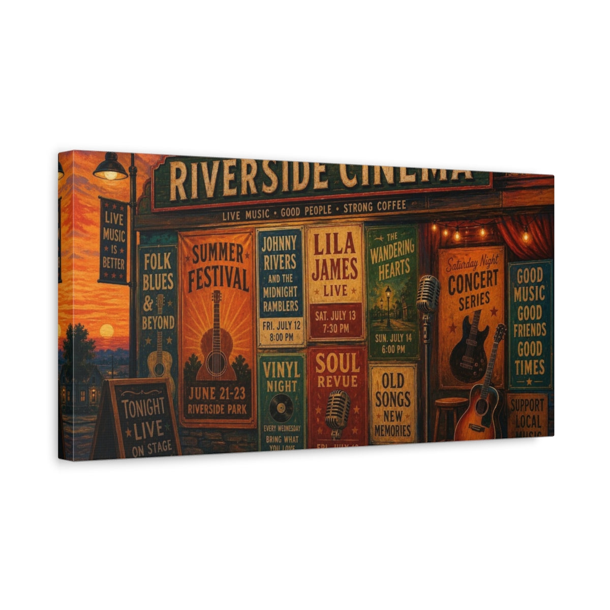 Side Mockup 3. Riverside Cinema Concerts shown as canvas print