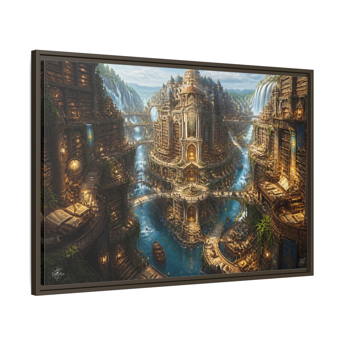 Main Mockup. Riverside Grand Library shown as framed canvas print