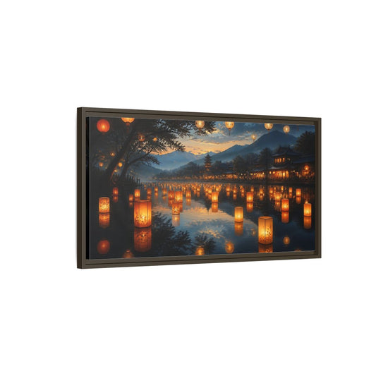 Main Mockup. Riverside Lantern Festival shown as framed canvas print
