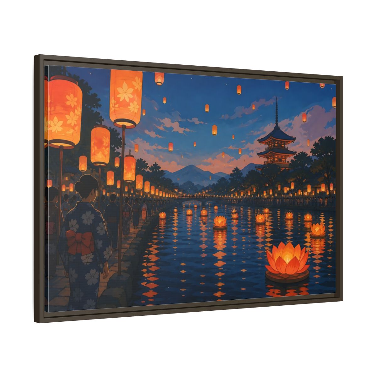 Main Mockup. Riverside Lantern Festival shown as framed canvas print