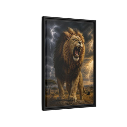 Side Mockup 3. Roaring Lion Animals shown as framed canvas print