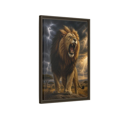 Side Mockup 2. Roaring Lion Animals shown as framed canvas print