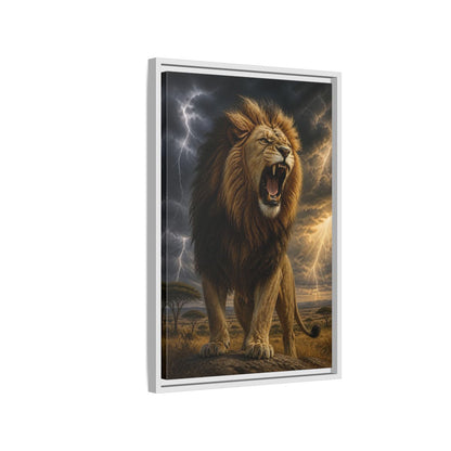 Side Mockup 1. Roaring Lion Animals shown as framed canvas print