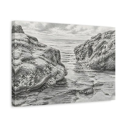 Side Mockup 4. Rocky Shoreline Sketch shown as canvas print