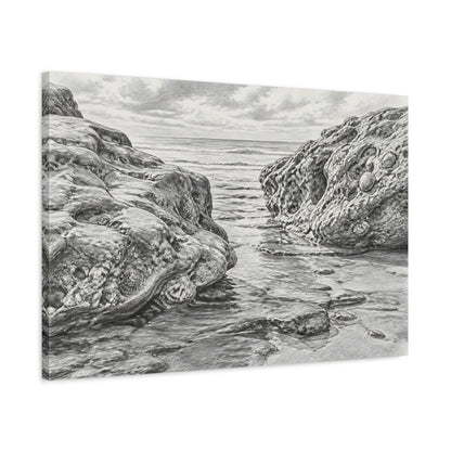Side Mockup 2. Rocky Shoreline Sketch shown as canvas print