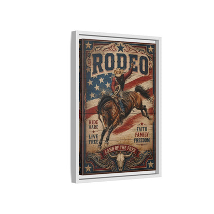 Side Mockup 4. Rodeo Cowboy Bucking Bronco shown as framed canvas print