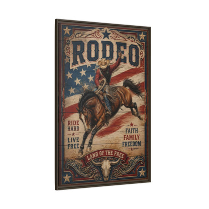Side Mockup 8. Rodeo Cowboy Bucking Bronco shown as framed canvas print