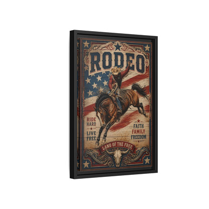 Side Mockup 6. Rodeo Cowboy Bucking Bronco shown as framed canvas print