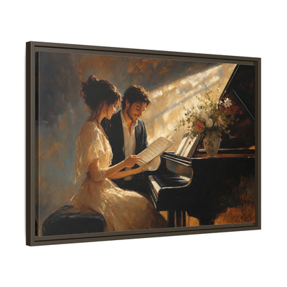 Side Mockup 11. Romantic Piano Duet shown as framed canvas print