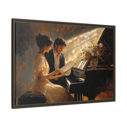 Main Mockup. Romantic Piano Duet shown as framed canvas print