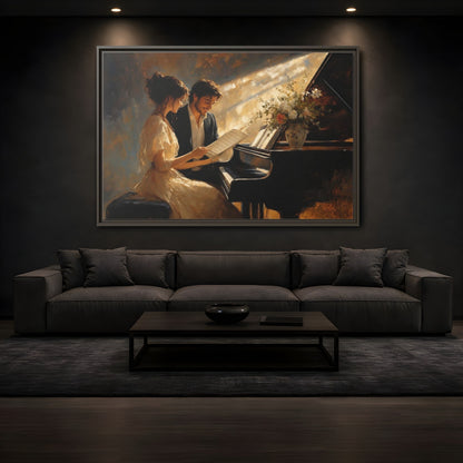 Mockup 3. Romantic Piano Duet shown as framed canvas print