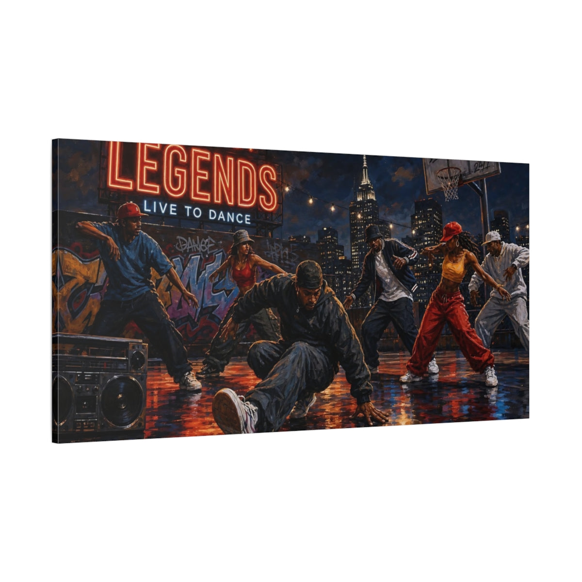 Side Mockup 2. Rooftop Legends Dance Crew shown as canvas print