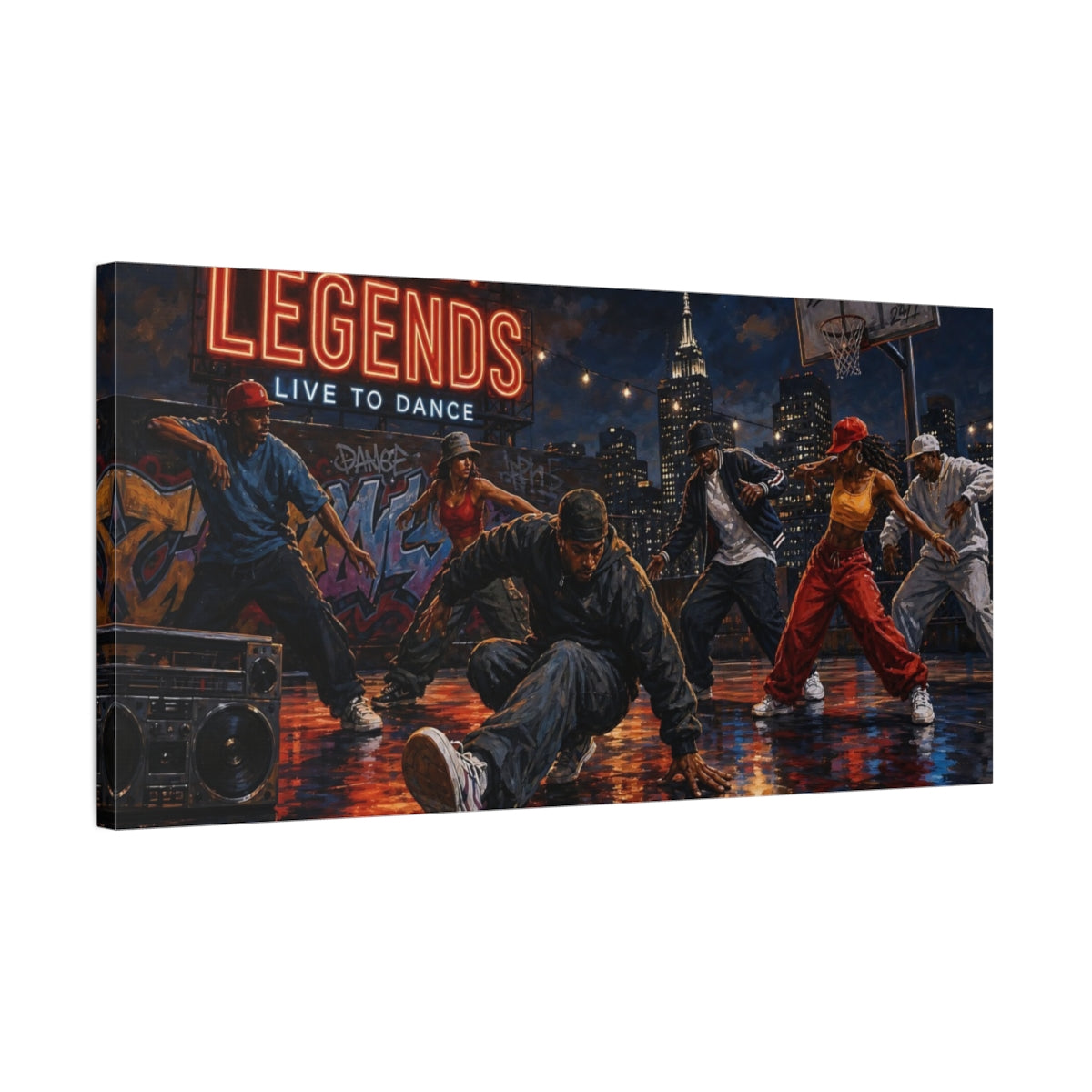 Side Mockup 1. Rooftop Legends Dance Crew shown as canvas print