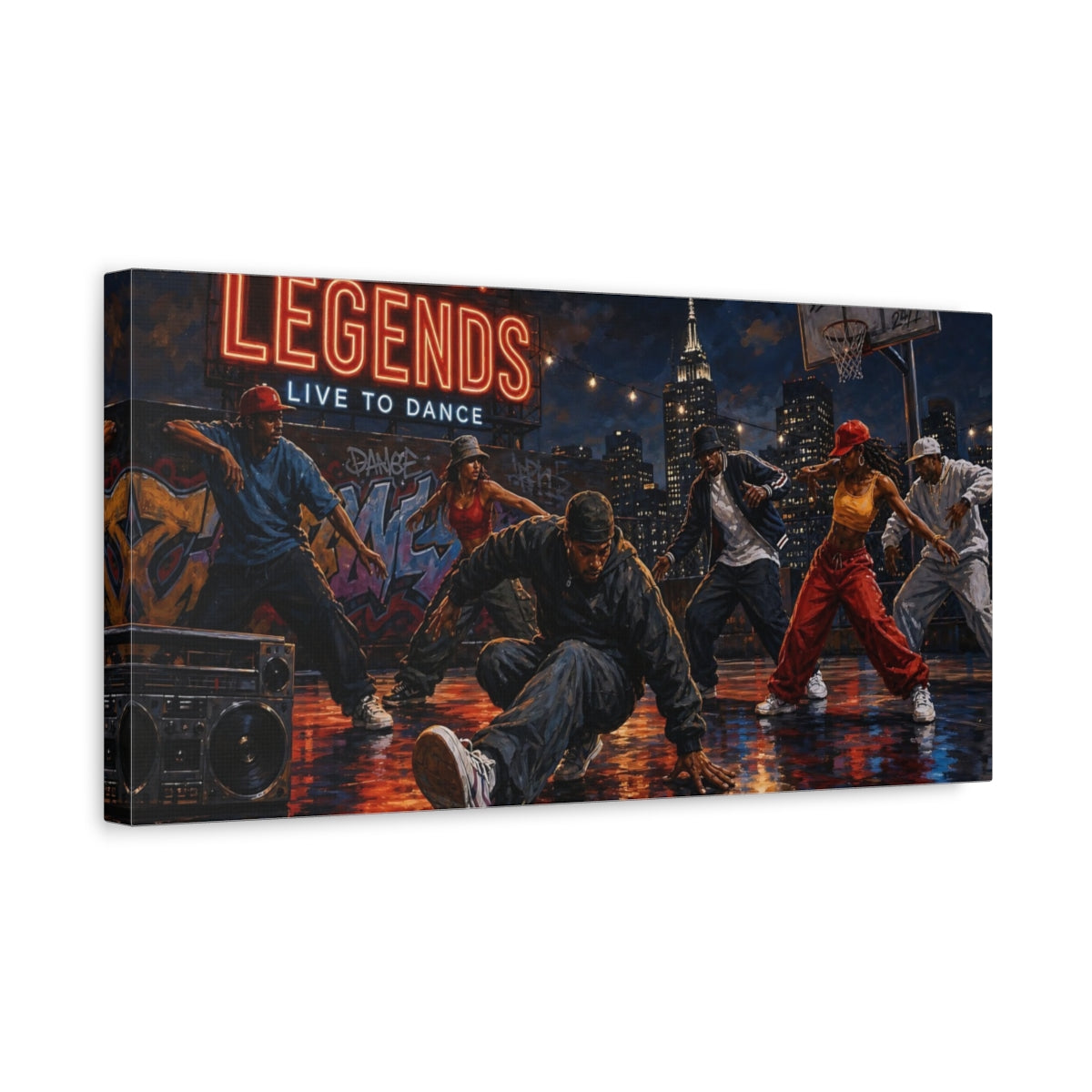 Side Mockup 3. Rooftop Legends Dance Crew shown as canvas print