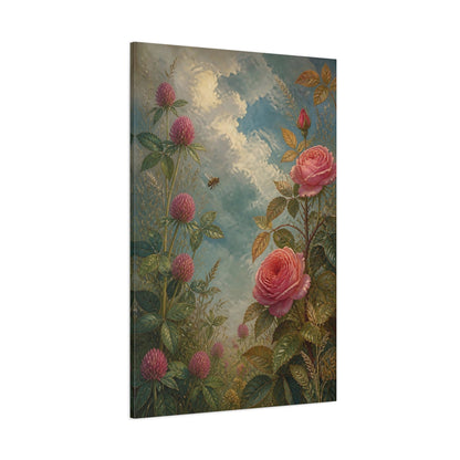 Side Mockup 1. Rose And Clover Meadow shown as canvas print