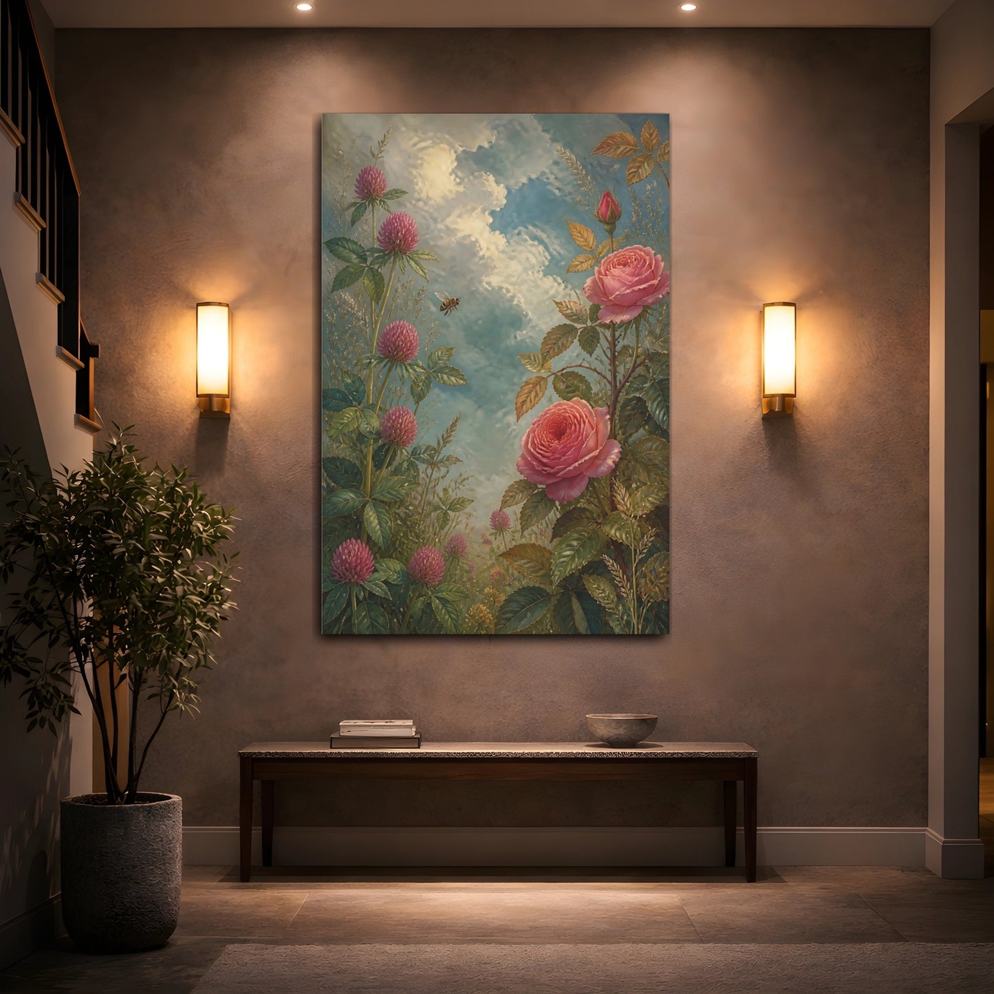 Mockup 2. Rose And Clover Meadow shown as canvas print