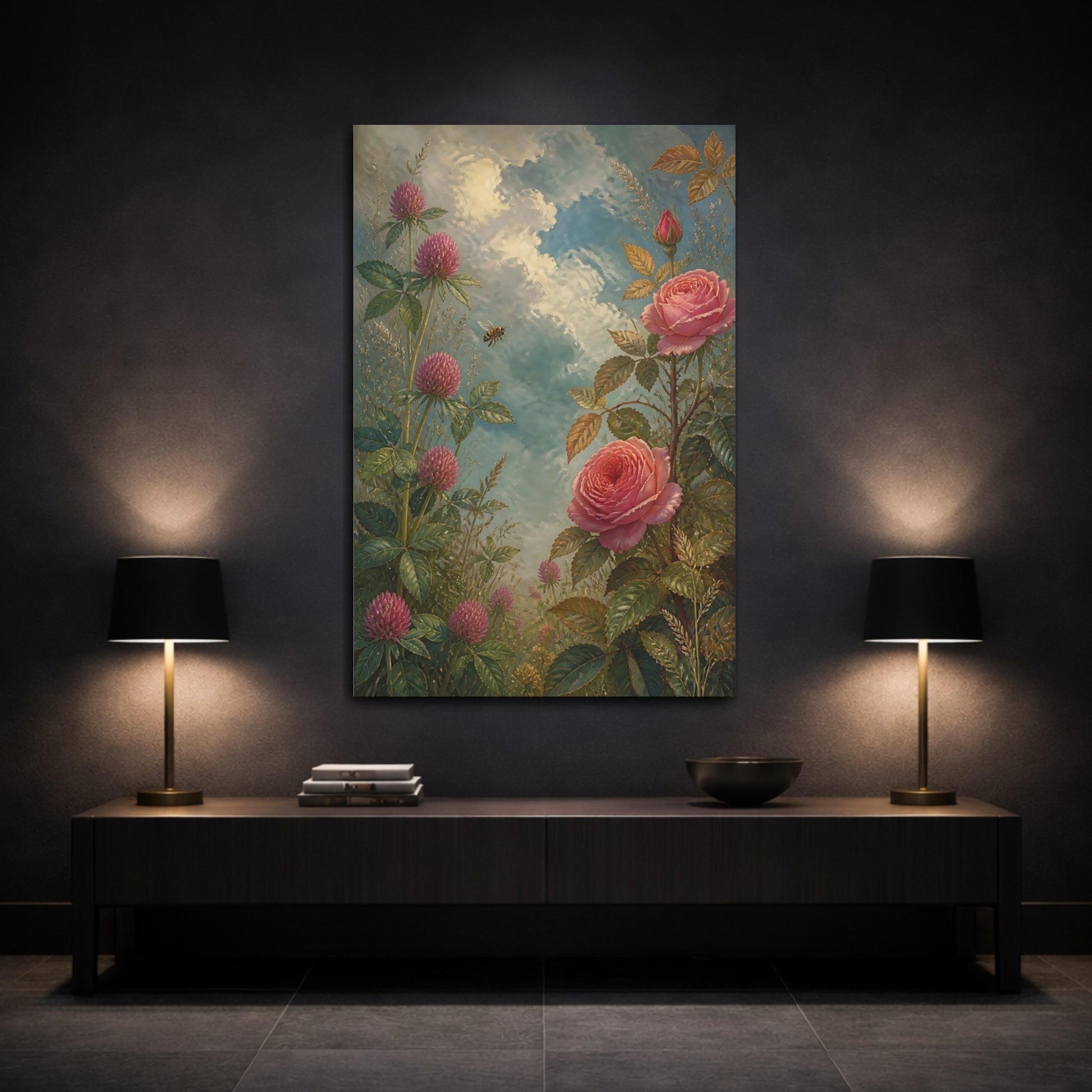 Mockup 3. Rose And Clover Meadow shown as canvas print