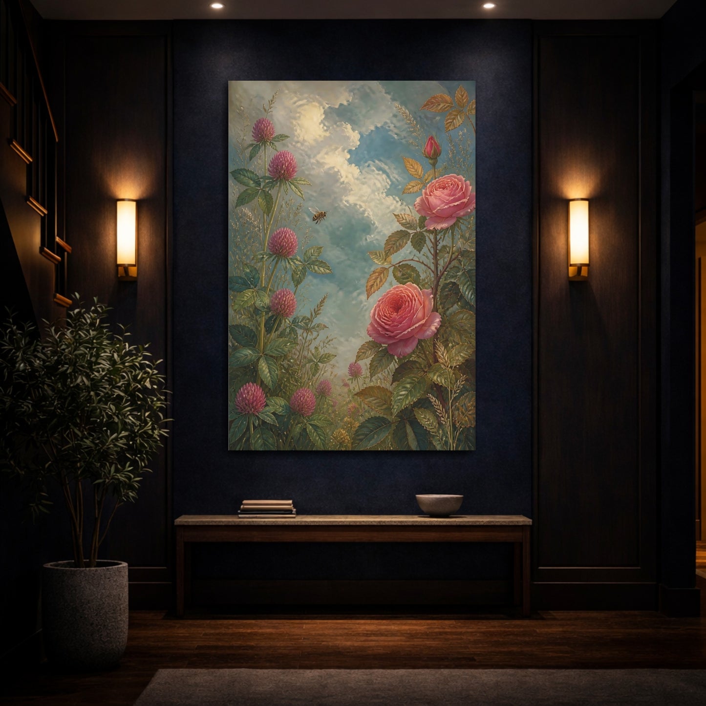 Mockup 4. Rose And Clover Meadow shown as canvas print