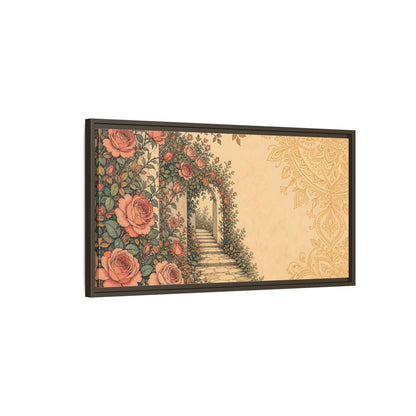 Main Mockup. Rose Garden Archway shown as framed canvas print