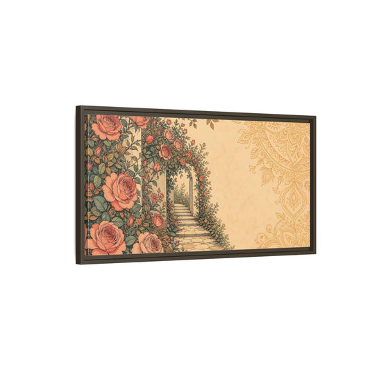 Main Mockup. Rose Garden Archway shown as framed canvas print