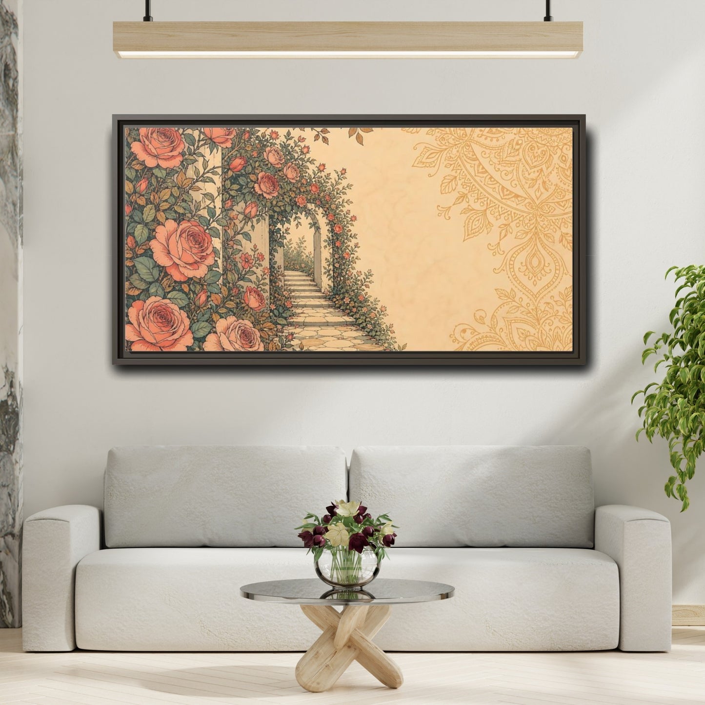 Mockup 2. Rose Garden Archway shown as framed canvas print