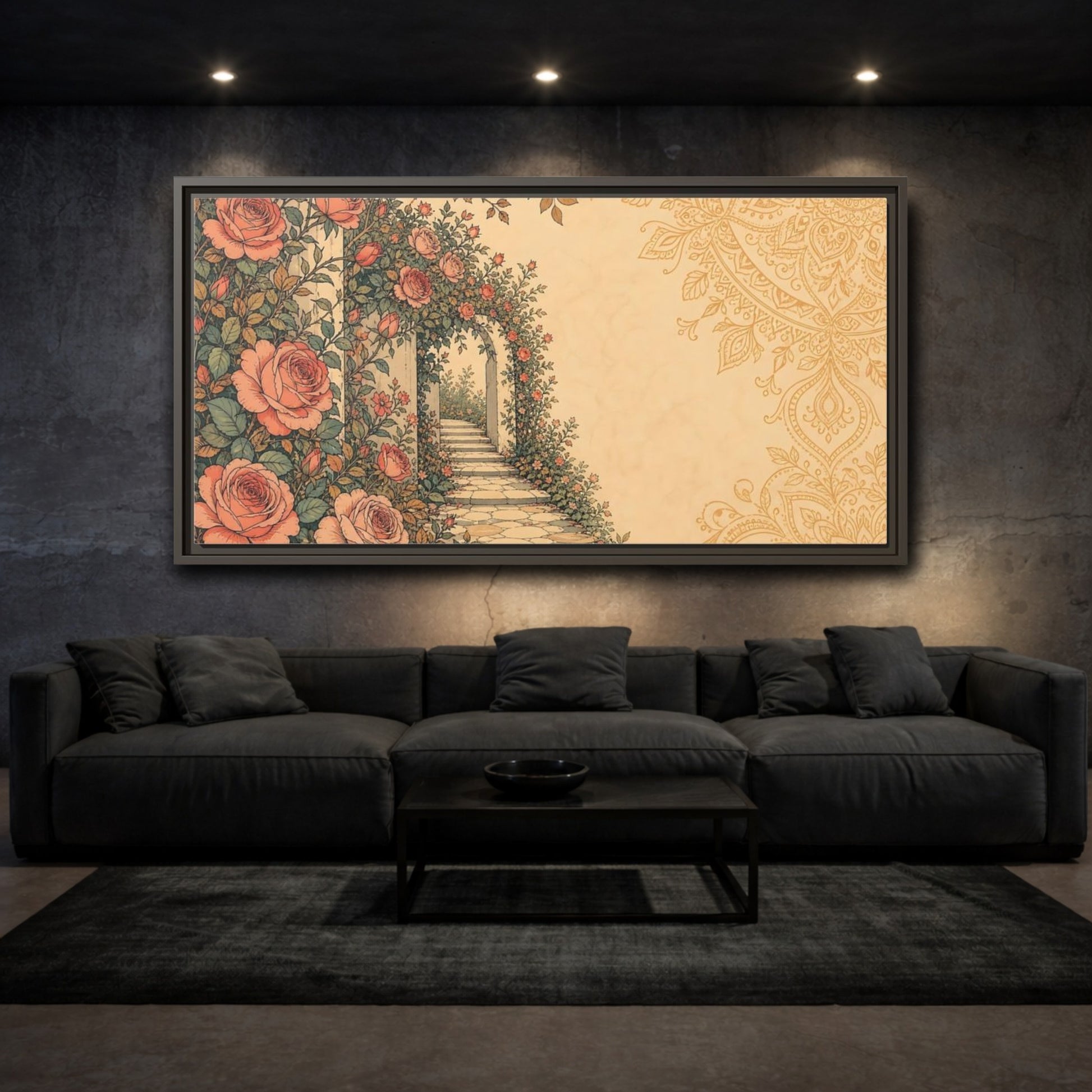 Mockup 3. Rose Garden Archway shown as framed canvas print