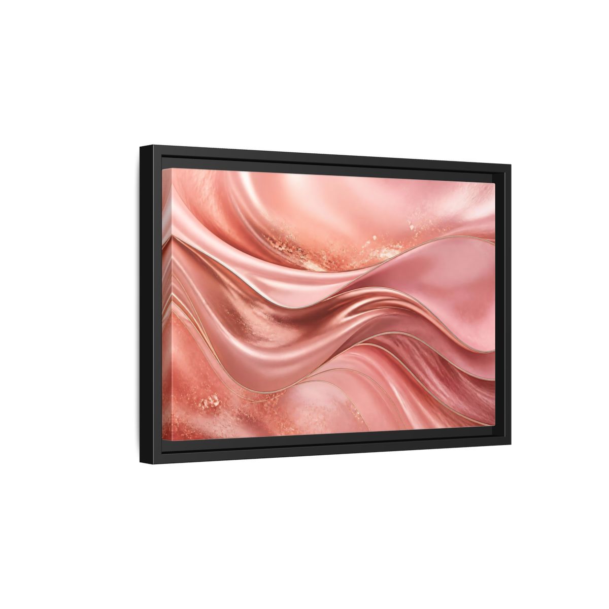 Side Mockup 6. Rose Gold Abstract Waves shown as framed canvas print