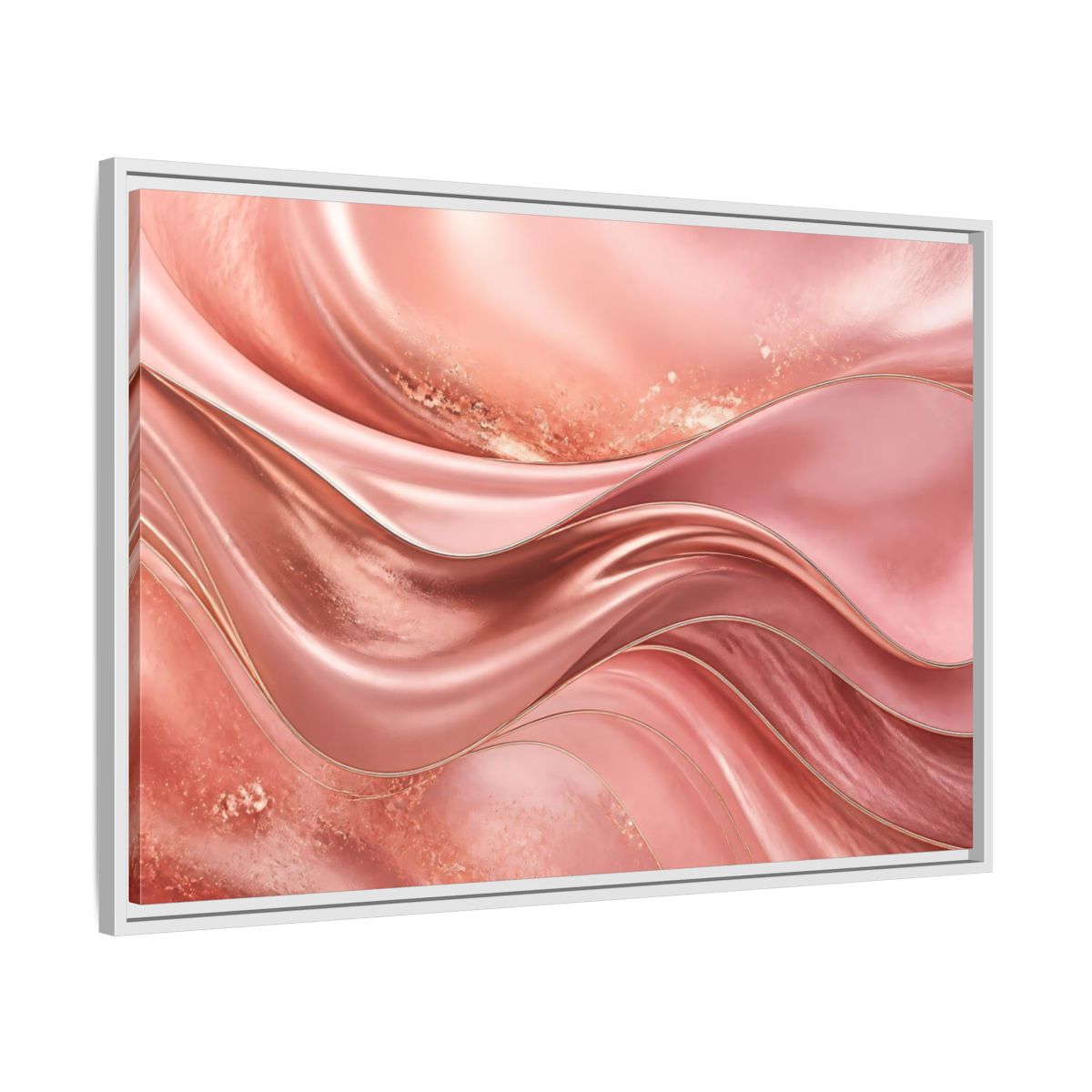 Side Mockup 9. Rose Gold Abstract Waves shown as framed canvas print