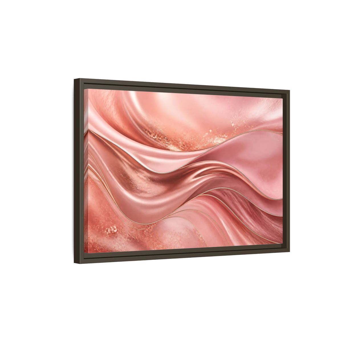 Side Mockup 2. Rose Gold Abstract Waves shown as framed canvas print