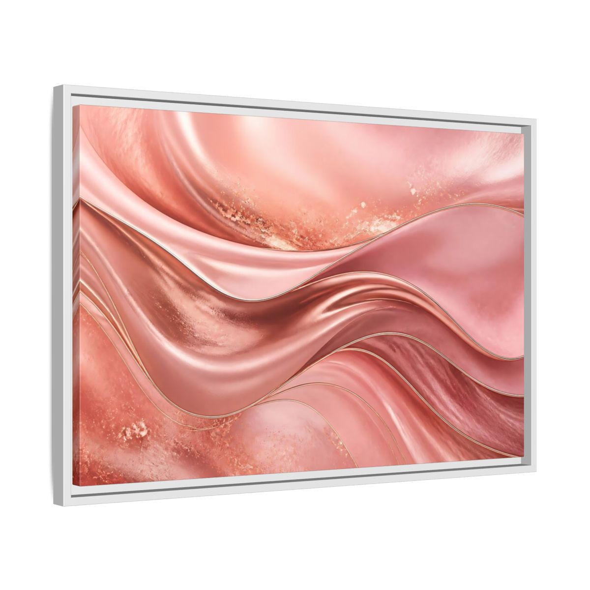 Side Mockup 10. Rose Gold Abstract Waves shown as framed canvas print