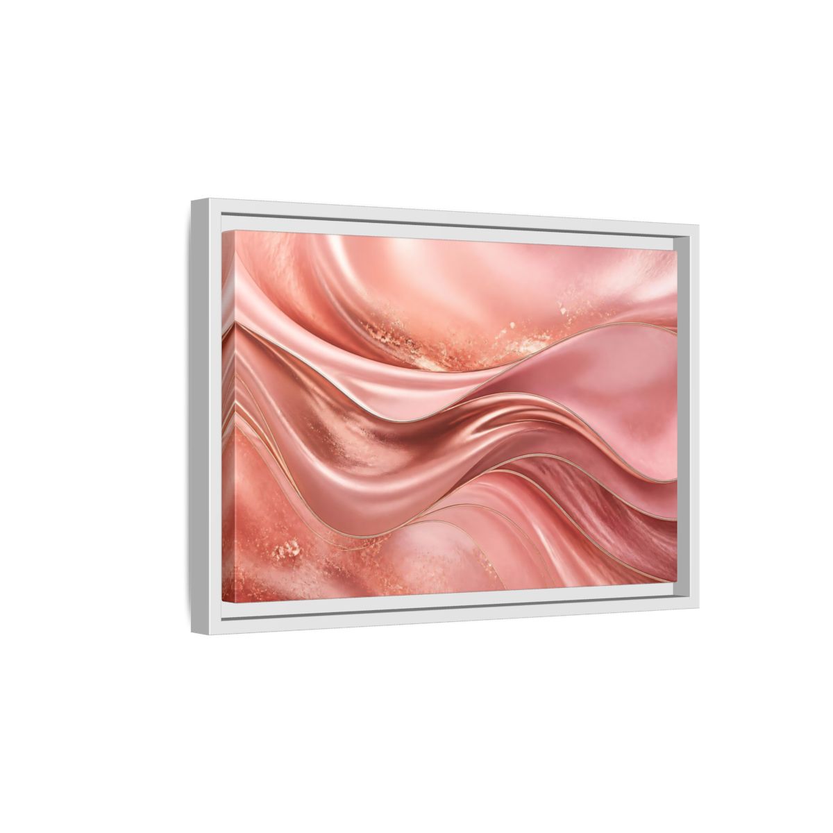 Side Mockup 4. Rose Gold Abstract Waves shown as framed canvas print