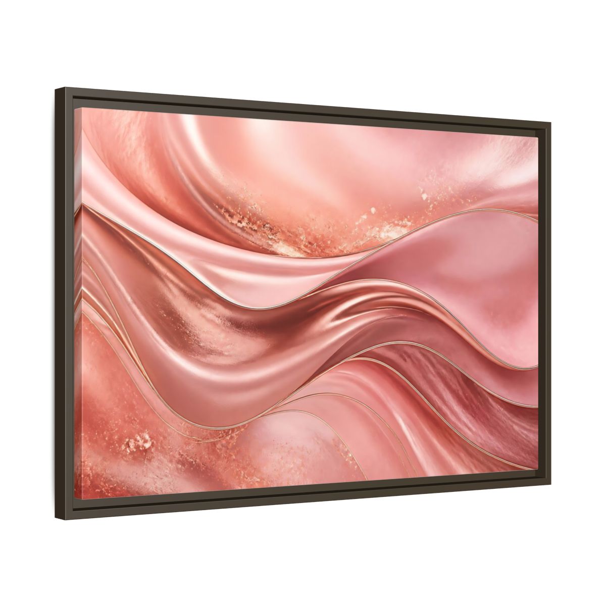 Side Mockup 11. Rose Gold Abstract Waves shown as framed canvas print