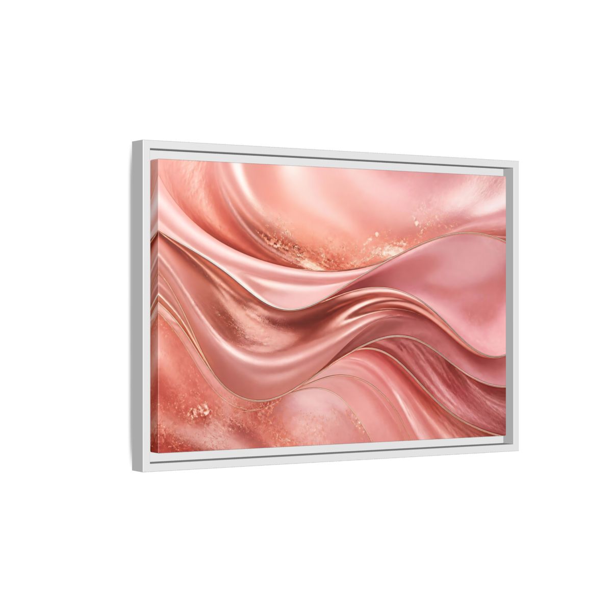 Side Mockup 1. Rose Gold Abstract Waves shown as framed canvas print