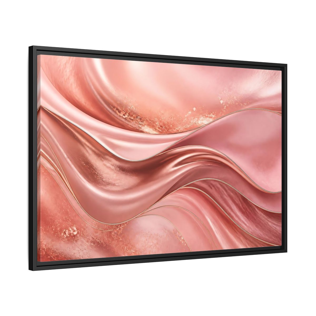 Side Mockup 13. Rose Gold Abstract Waves shown as framed canvas print
