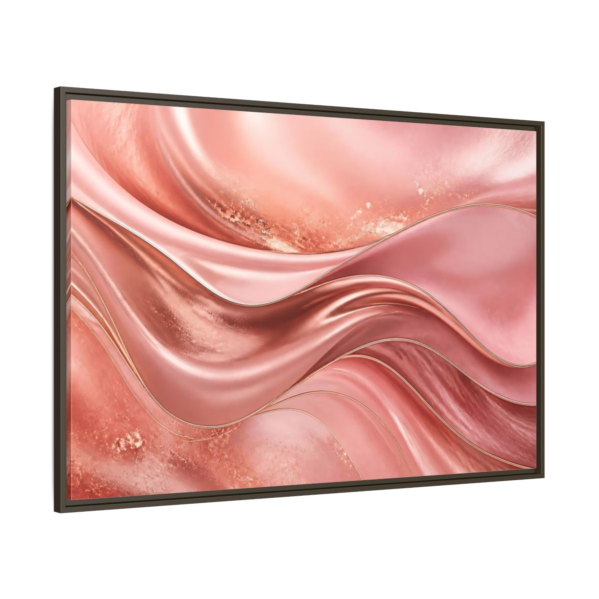 Side Mockup 8. Rose Gold Abstract Waves shown as framed canvas print
