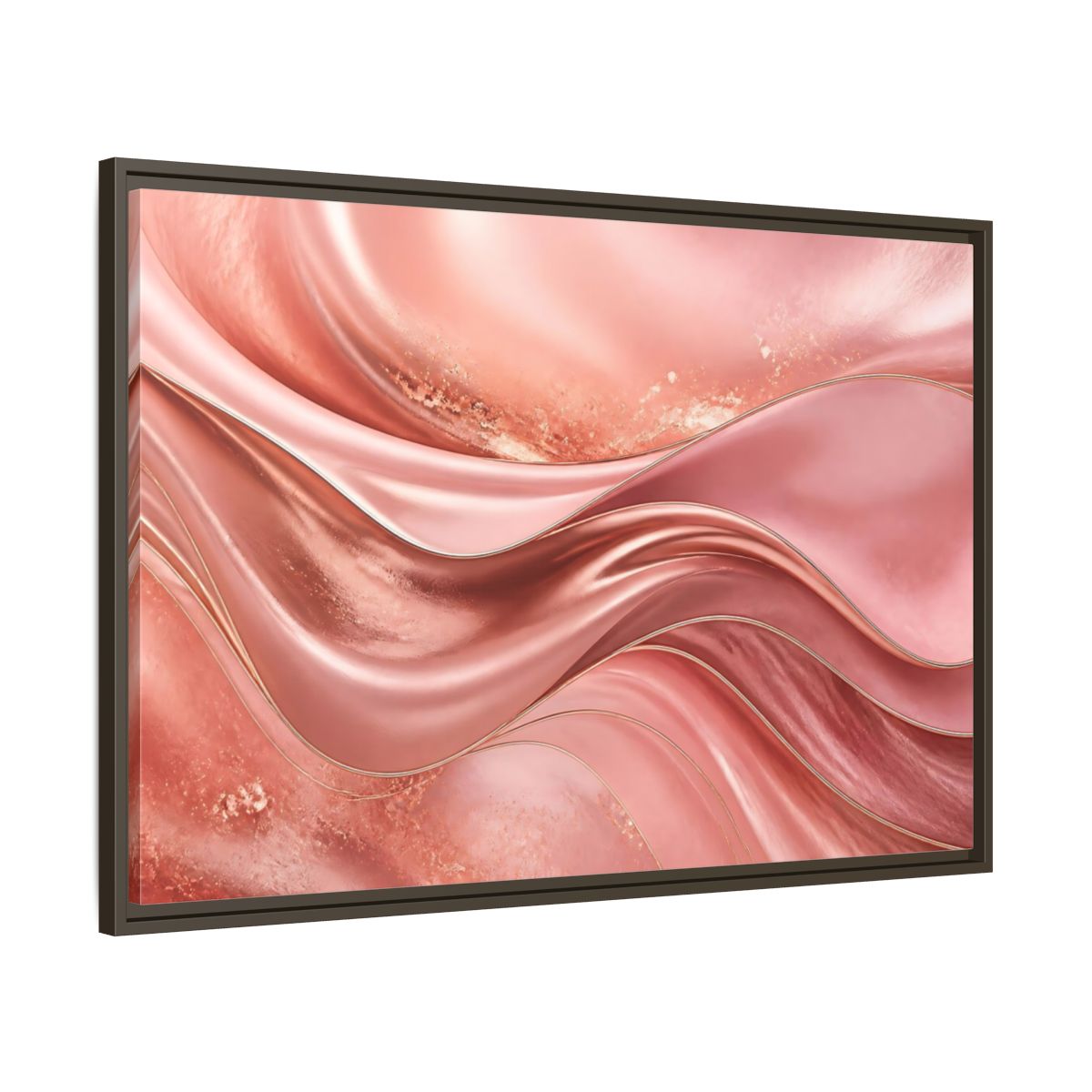 Main Mockup. Rose Gold Abstract Waves shown as framed canvas print
