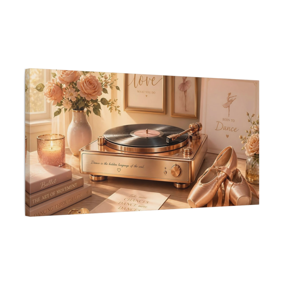 Side Mockup 1. Rose Gold Ballet Moment shown as canvas print