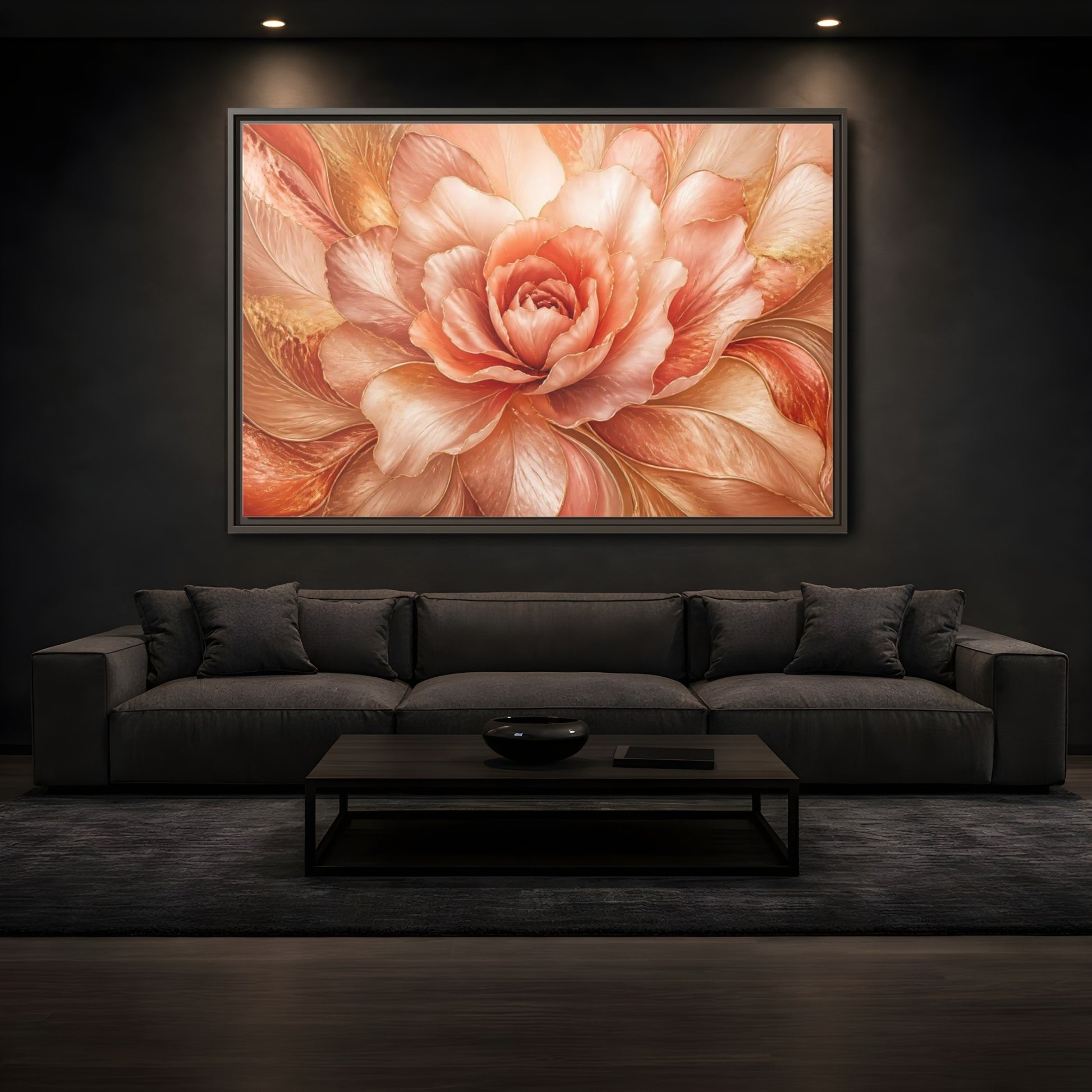 Mockup 3. Rose Gold Bloom shown as framed canvas print