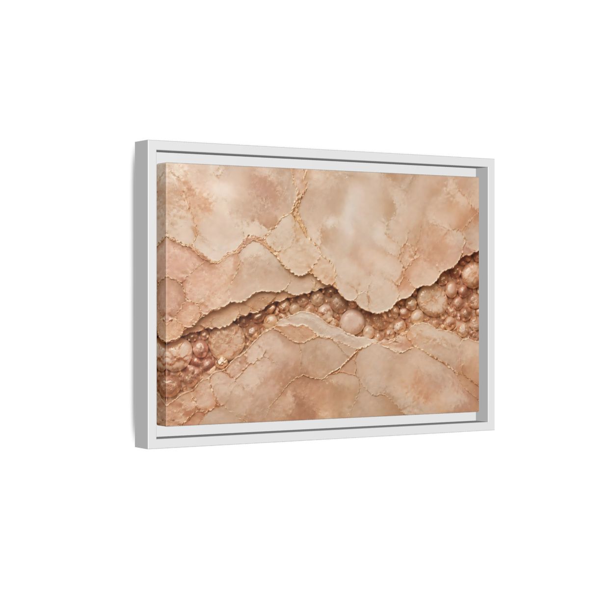 Side Mockup 4. Rose Gold Stone Vein shown as framed canvas print