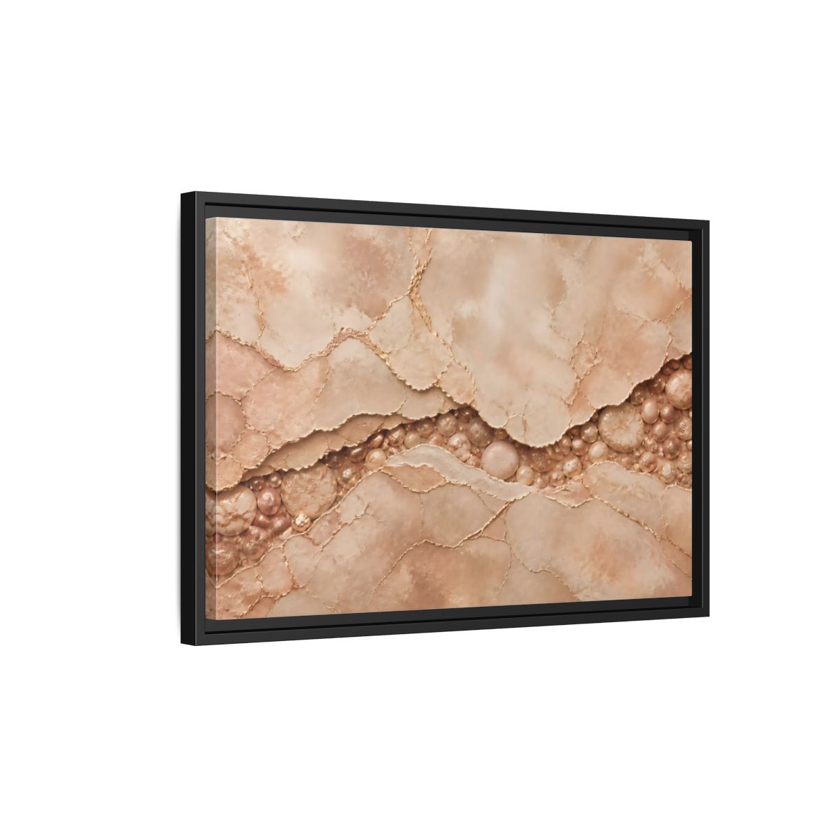 Side Mockup 3. Rose Gold Stone Vein shown as framed canvas print
