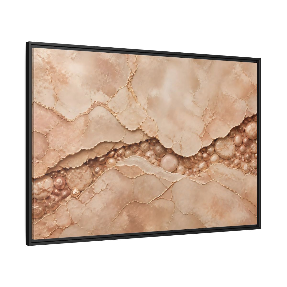 Side Mockup 12. Rose Gold Stone Vein shown as framed canvas print