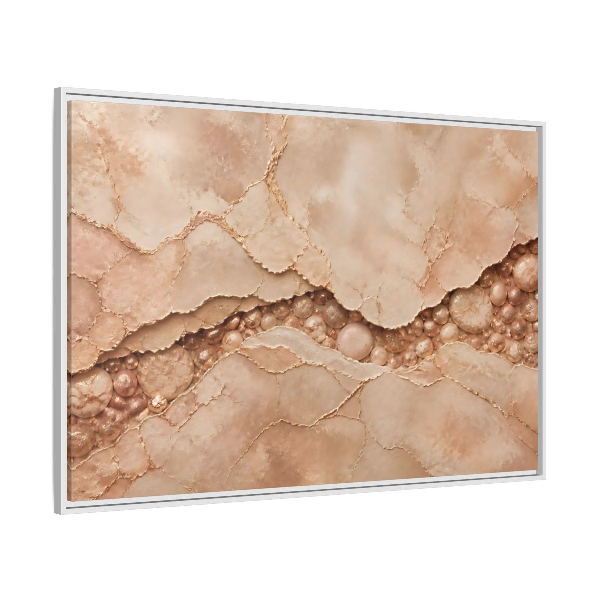 Side Mockup 7. Rose Gold Stone Vein shown as framed canvas print
