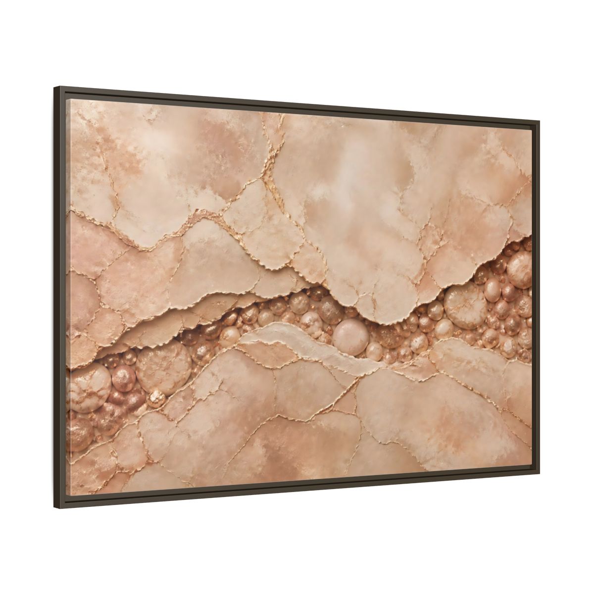Side Mockup 8. Rose Gold Stone Vein shown as framed canvas print